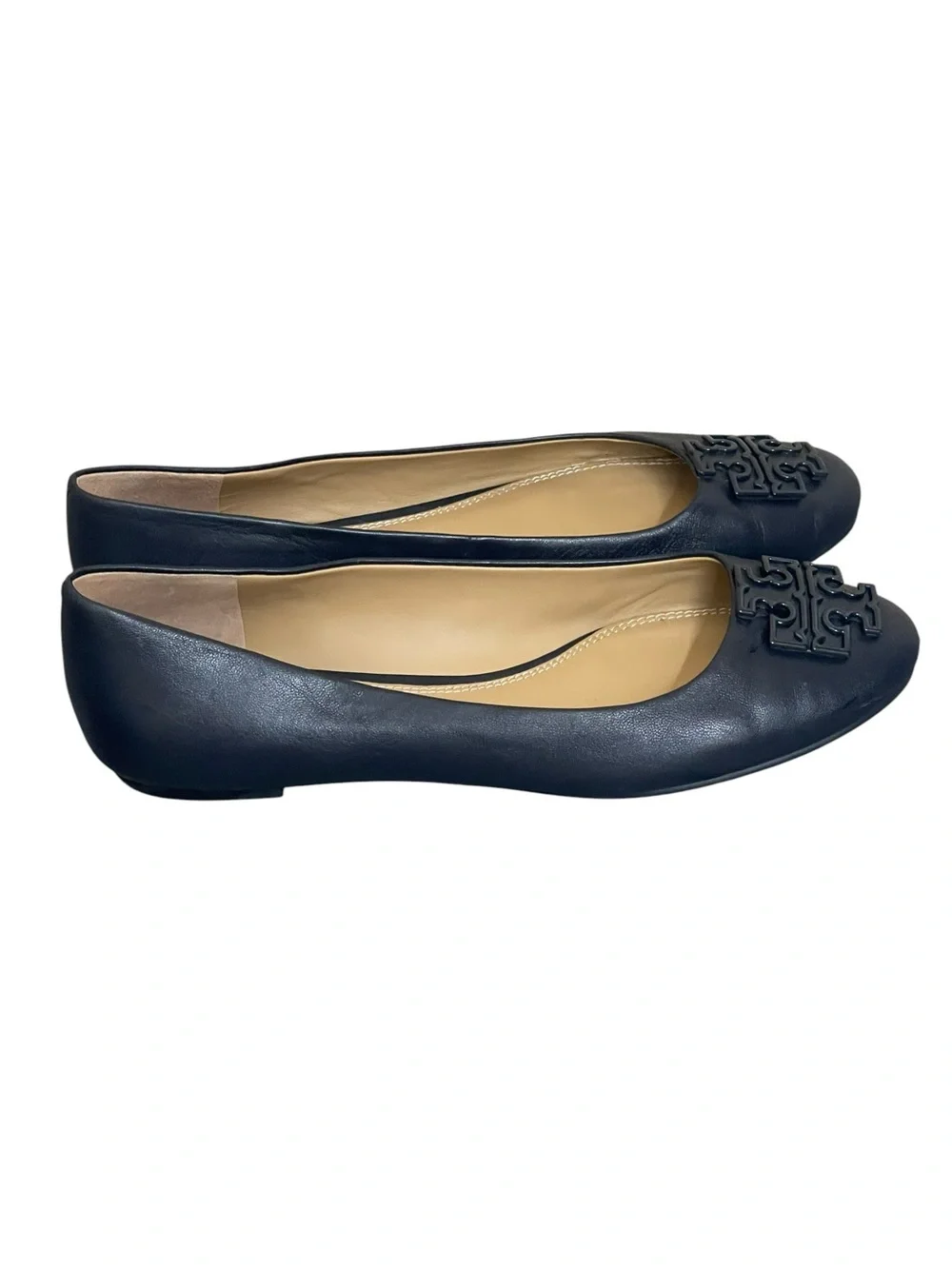 TORY BURCH ROYAL POWDER FLAT BLACK LEATH SZ